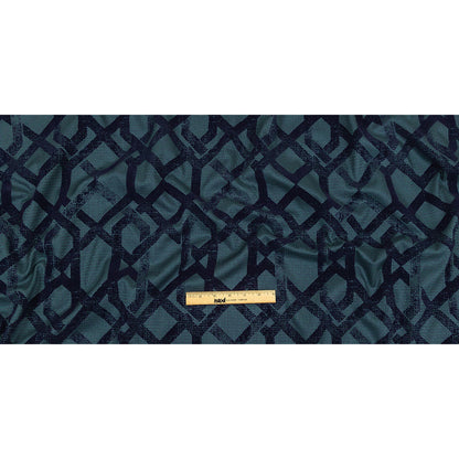 Navy Distressed Geometric Flocking on Hunter Green and Peacoat Rectangles Cotton Dobby Full