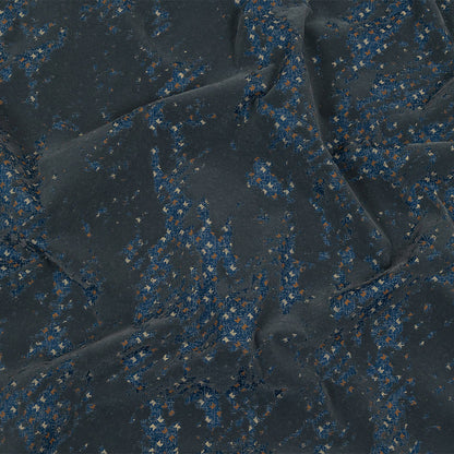 Gray Distressed Flocking on Blue, Tan and Beige Geometric Printed Cotton Shirting