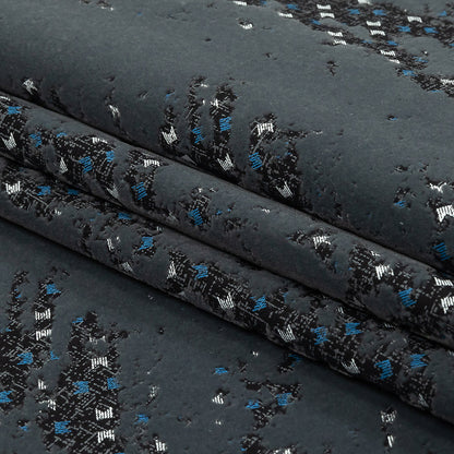 Gray Distressed Flocking on Gray, Blue and Sleet Geometric Printed Cotton Shirting Folded