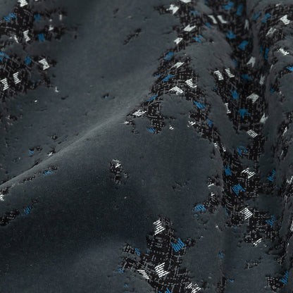 Gray Distressed Flocking on Gray, Blue and Sleet Geometric Printed Cotton Shirting Detail