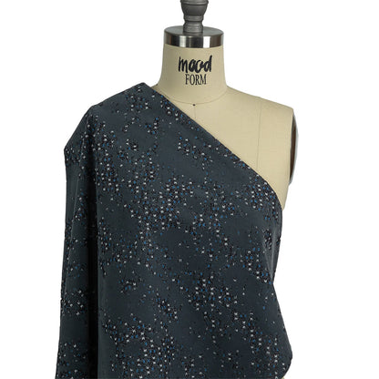 Gray Distressed Flocking on Gray, Blue and Sleet Geometric Printed Cotton Shirting Drape