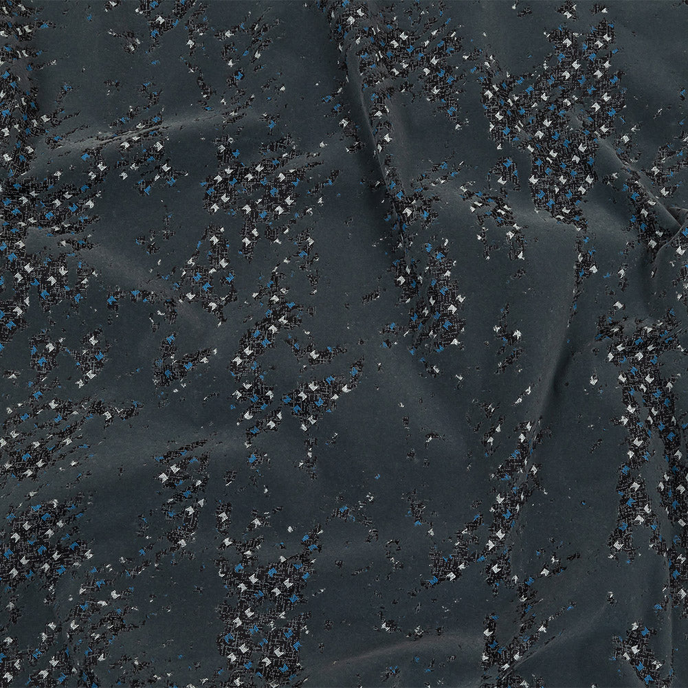 Gray Distressed Flocking on Gray, Blue and Sleet Geometric Printed Cotton Shirting
