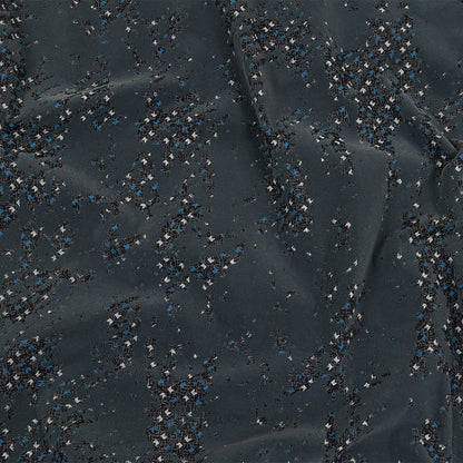 Gray Distressed Flocking on Gray, Blue and Sleet Geometric Printed Cotton Shirting