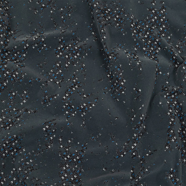 Gray Distressed Flocking on Gray, Blue and Sleet Geometric Printed Cotton Shirting