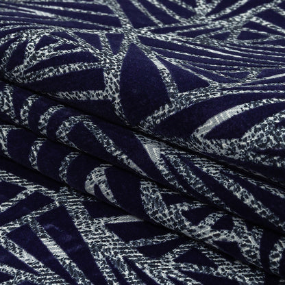 Navy Flocked Triangles on Cosmic Sky and White Distressed Chevrons Cotton Shirting Folded