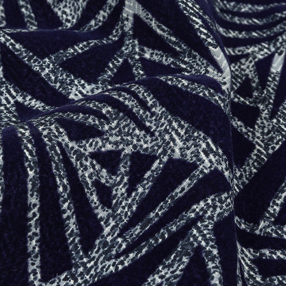 Navy Flocked Triangles on Cosmic Sky and White Distressed Chevrons Cotton Shirting Detail