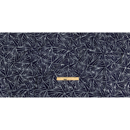 Navy Flocked Triangles on Cosmic Sky and White Distressed Chevrons Cotton Shirting Full