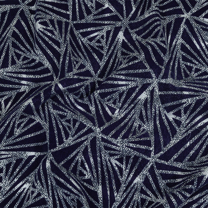 Navy Flocked Triangles on Cosmic Sky and White Distressed Chevrons Cotton Shirting