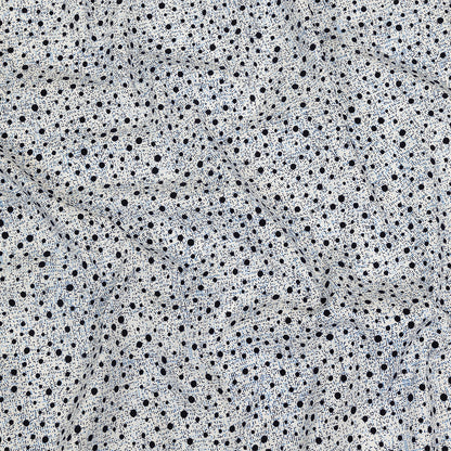 Black Flocked Polka Dots on Blue, Gray and White Abstract Stretch Cotton Shirting