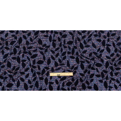 Navy Flocked Leafy Vines on Lilac, Orange and Blue Striped Teardrops Cotton and Polyester Jacquard Full
