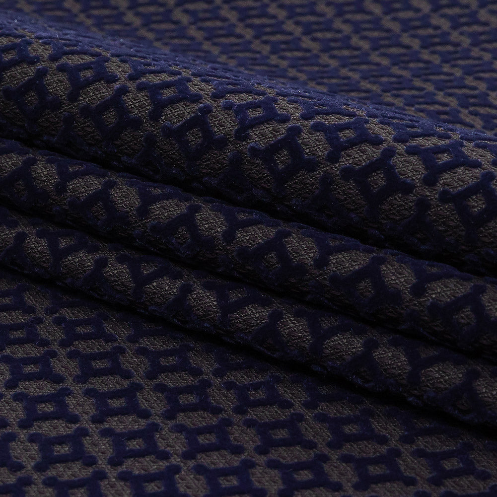 Navy Flocked Diamond Stars on Black Diamonds Stretch Cotton Dobby Folded