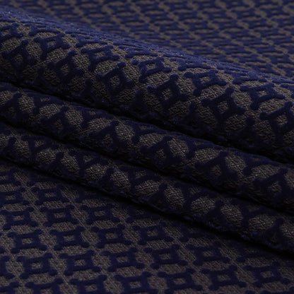 Navy Flocked Diamond Stars on Black Diamonds Stretch Cotton Dobby Folded