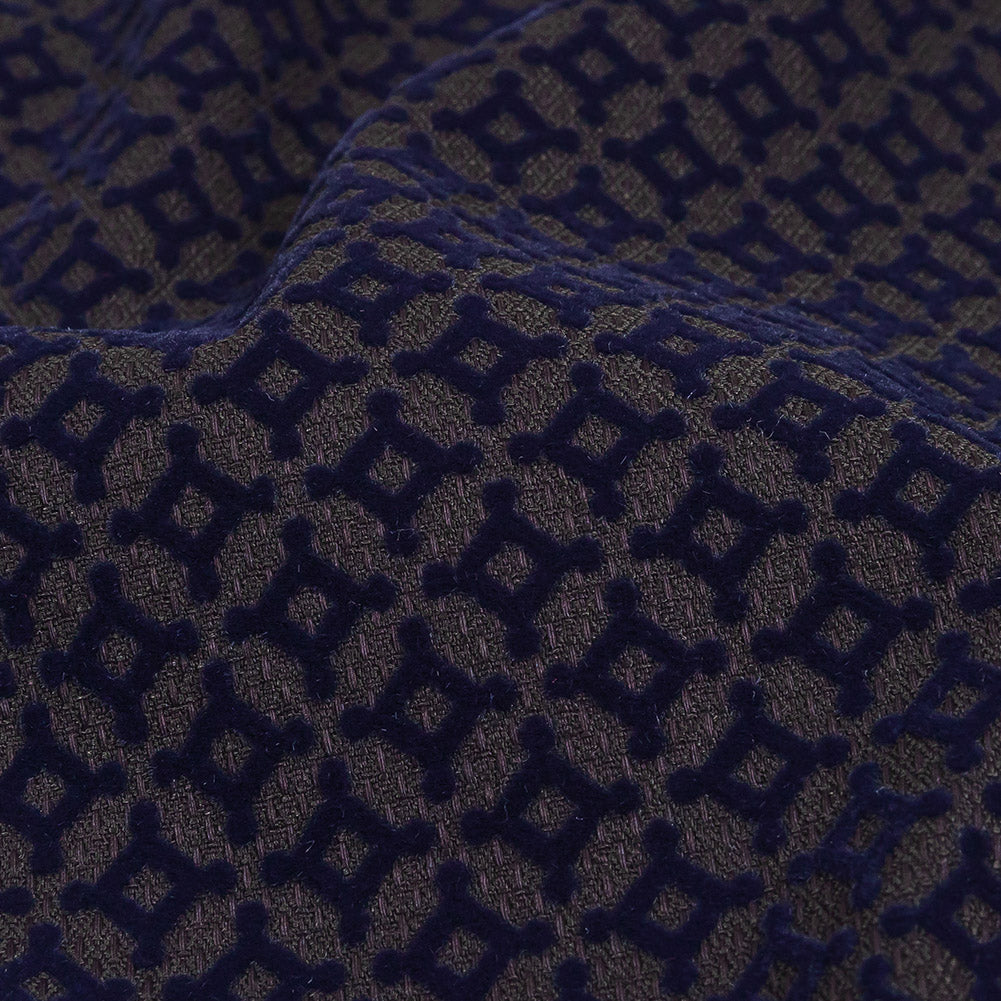 Navy Flocked Diamond Stars on Black Diamonds Stretch Cotton Dobby Detail