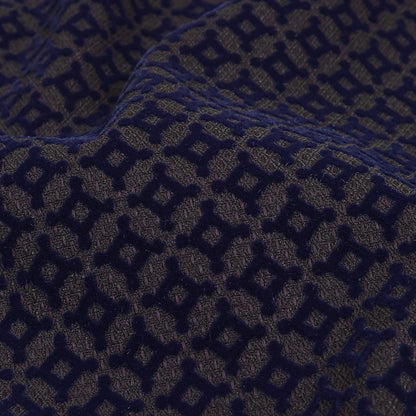 Navy Flocked Diamond Stars on Black Diamonds Stretch Cotton Dobby Detail
