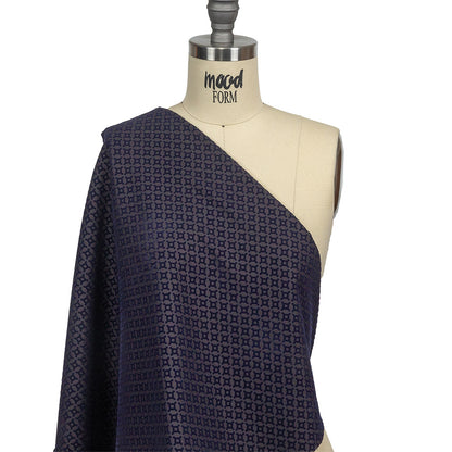 Navy Flocked Diamond Stars on Black Diamonds Stretch Cotton Dobby Drape