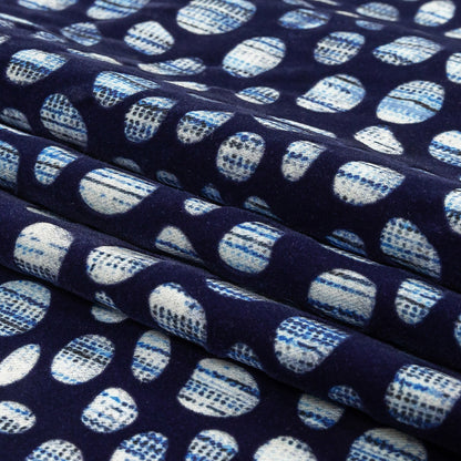 Navy Flocked Bubbles on Blue and White Distressed Stripes Printed Stretch Cotton Twill Folded