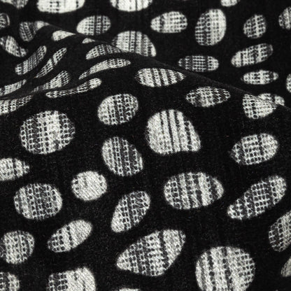 Black Flocked Bubbles on Black and Graphite Distressed Stripes Printed Stretch Cotton Twill Detail