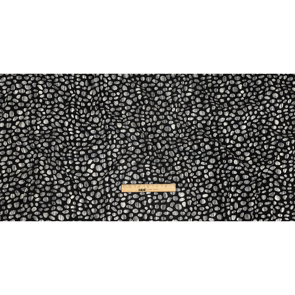 Black Flocked Bubbles on Black and Graphite Distressed Stripes Printed Stretch Cotton Twill Full