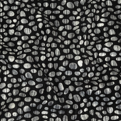 Black Flocked Bubbles on Black and Graphite Distressed Stripes Printed Stretch Cotton Twill