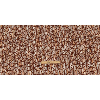 Brown Flocked Geometric Web on Brown, Orange and White Distressed Stripes Stretch Cotton Twill Full