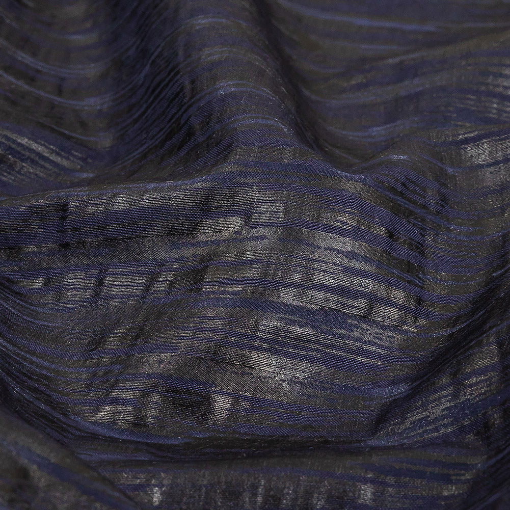 Night Sky Striped Cotton and Polyester Dobby with Gunmetal Striated Foil Topcoat Folded