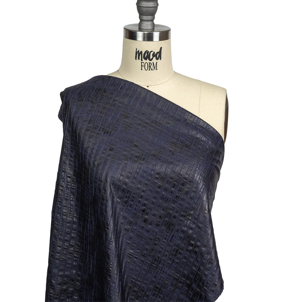 Night Sky Striped Cotton and Polyester Dobby with Gunmetal Striated Foil Topcoat Detail