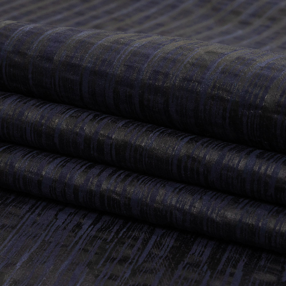 Night Sky Striped Cotton and Polyester Dobby with Gunmetal Striated Foil Topcoat Full
