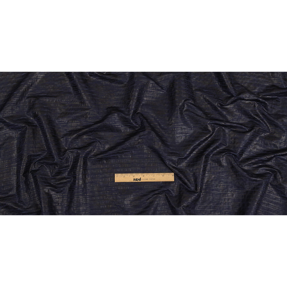Night Sky Striped Cotton and Polyester Dobby with Gunmetal Striated Foil Topcoat Drape