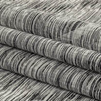 Obsidian and White Striated Lamination Striped Cotton and Polyester Dobby Folded