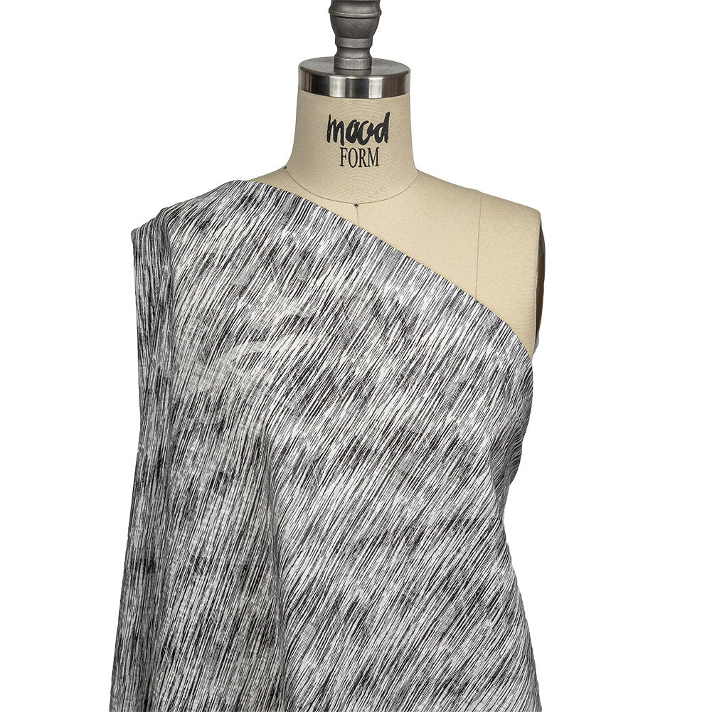 Obsidian and White Striated Lamination Striped Cotton and Polyester Dobby Drape