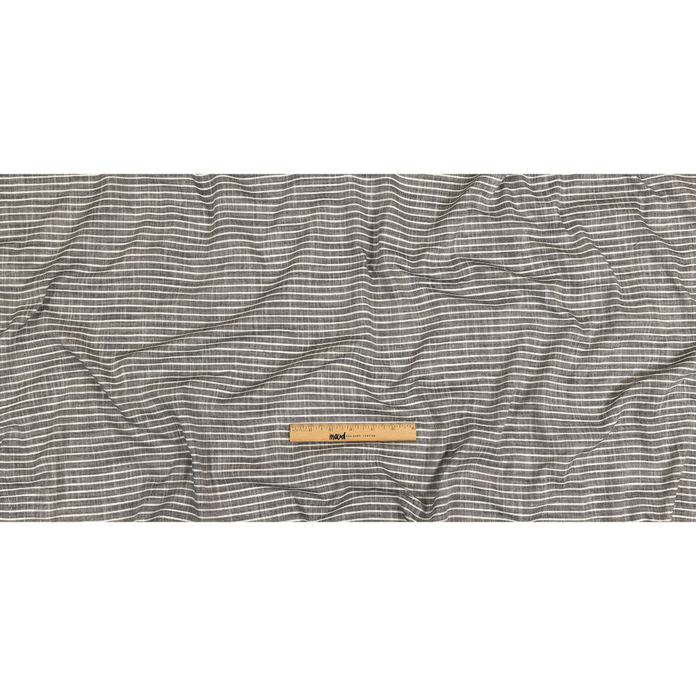 Black and White Striped Slubbed Cotton and Polyester Woven Full