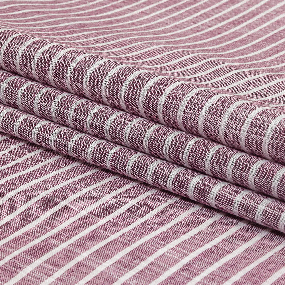 Amaranth and White Striped Slubbed Cotton and Polyester Woven Folded