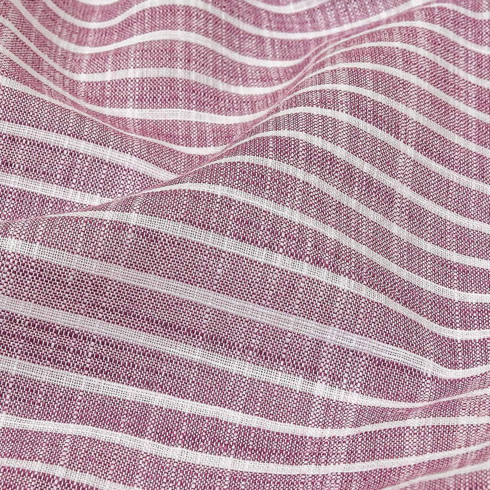 Amaranth and White Striped Slubbed Cotton and Polyester Woven Detail