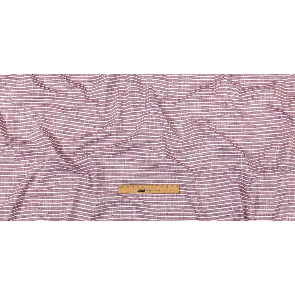 Amaranth and White Striped Slubbed Cotton and Polyester Woven Full