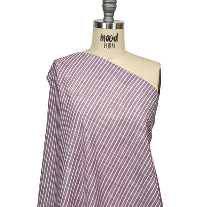 Amaranth and White Striped Slubbed Cotton and Polyester Woven Drape