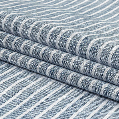 Colony Blue and White Striped Slubbed Cotton and Polyester Woven Folded