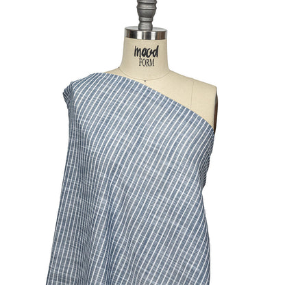 Colony Blue and White Striped Slubbed Cotton and Polyester Woven Drape