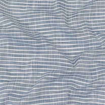 Colony Blue and White Striped Slubbed Cotton and Polyester Woven