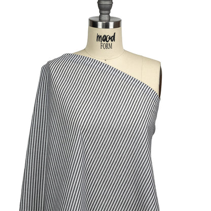 Black and White Railroad Stripes Cotton and Polyester Woven Drape