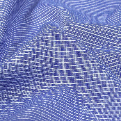 Cobalt and White Pinstriped Cotton and Polyester Shirting Detail