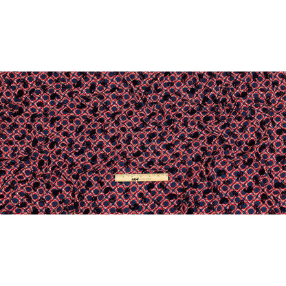 Salsa and Navy Flocked Paisley on Twisted Squares Printed Viscose Woven Full