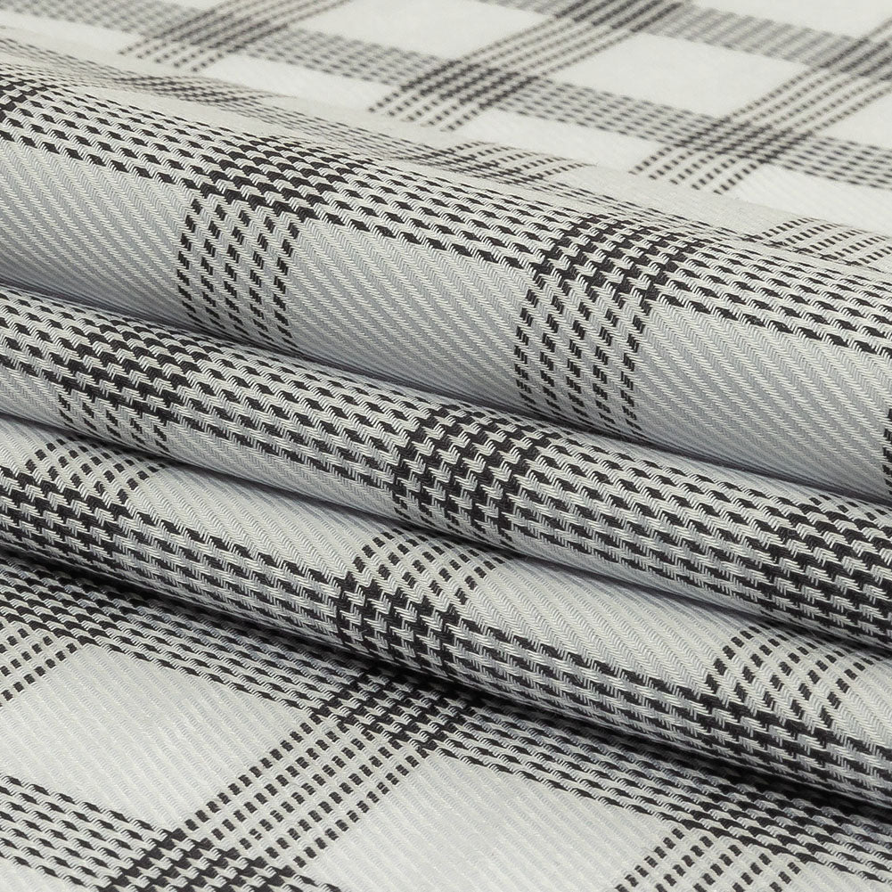 Black and Gray Glen Plaid Twill Cotton Shirting Folded