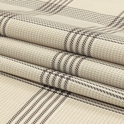 Beige, Brown and White Glen Plaid Twill Cotton Shirting Folded