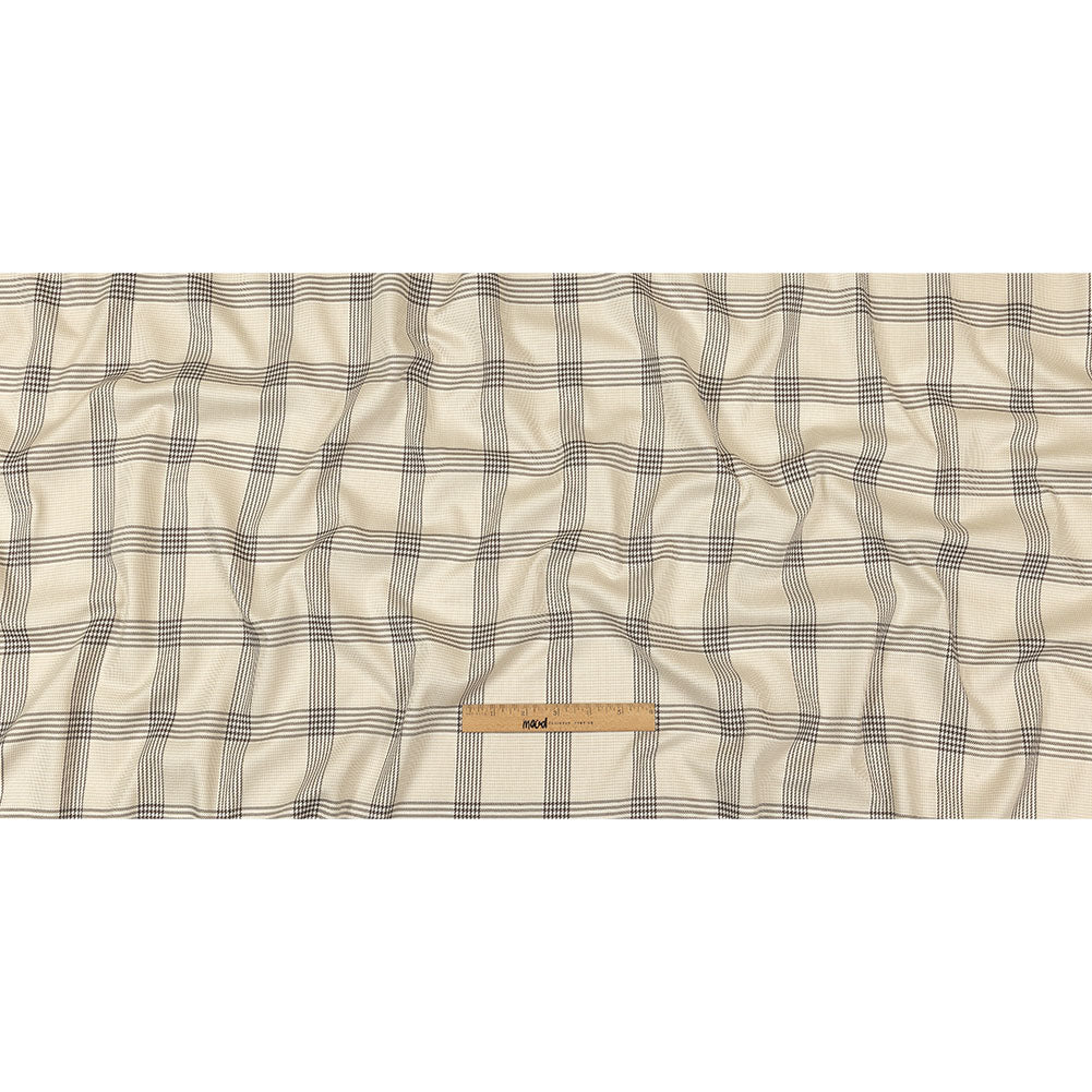 Beige, Brown and White Glen Plaid Twill Cotton Shirting Full