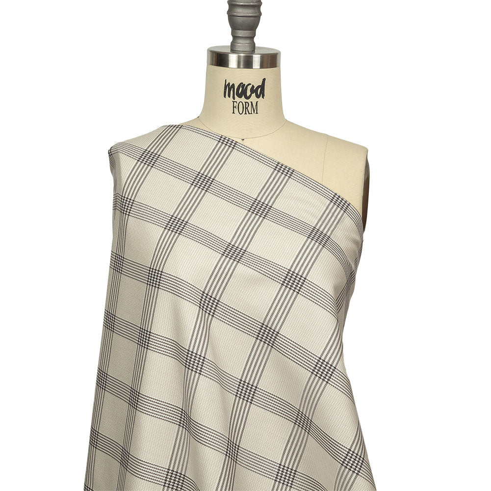 Beige, Brown and White Glen Plaid Twill Cotton Shirting Drape