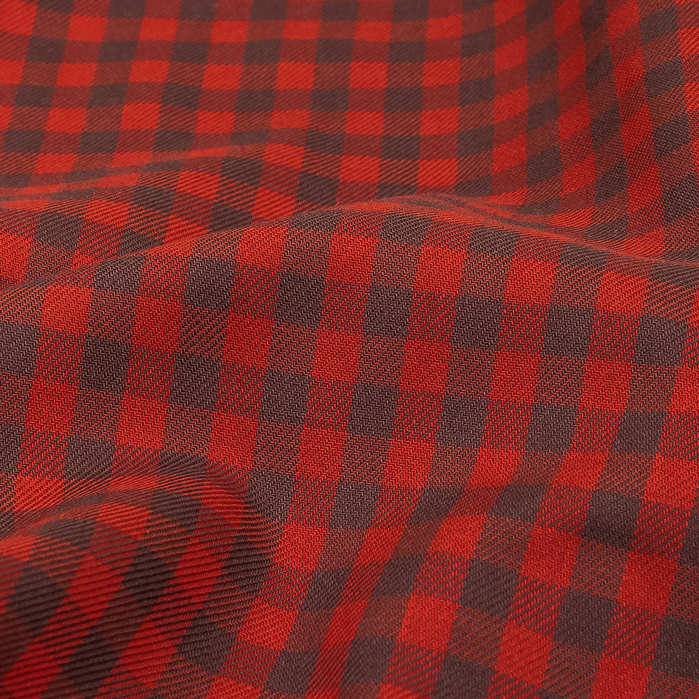Red and Brown Checkered Twill Cotton Shirting Detail