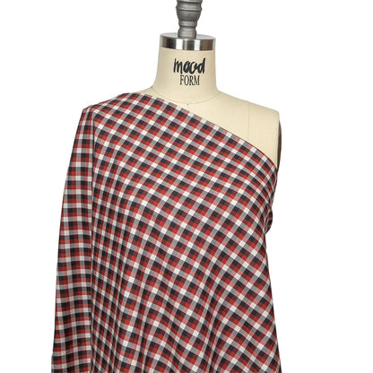 Red, Black and White Checkered Twill Cotton Shirting Drape