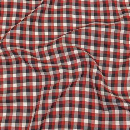 Red, Black and White Checkered Twill Cotton Shirting