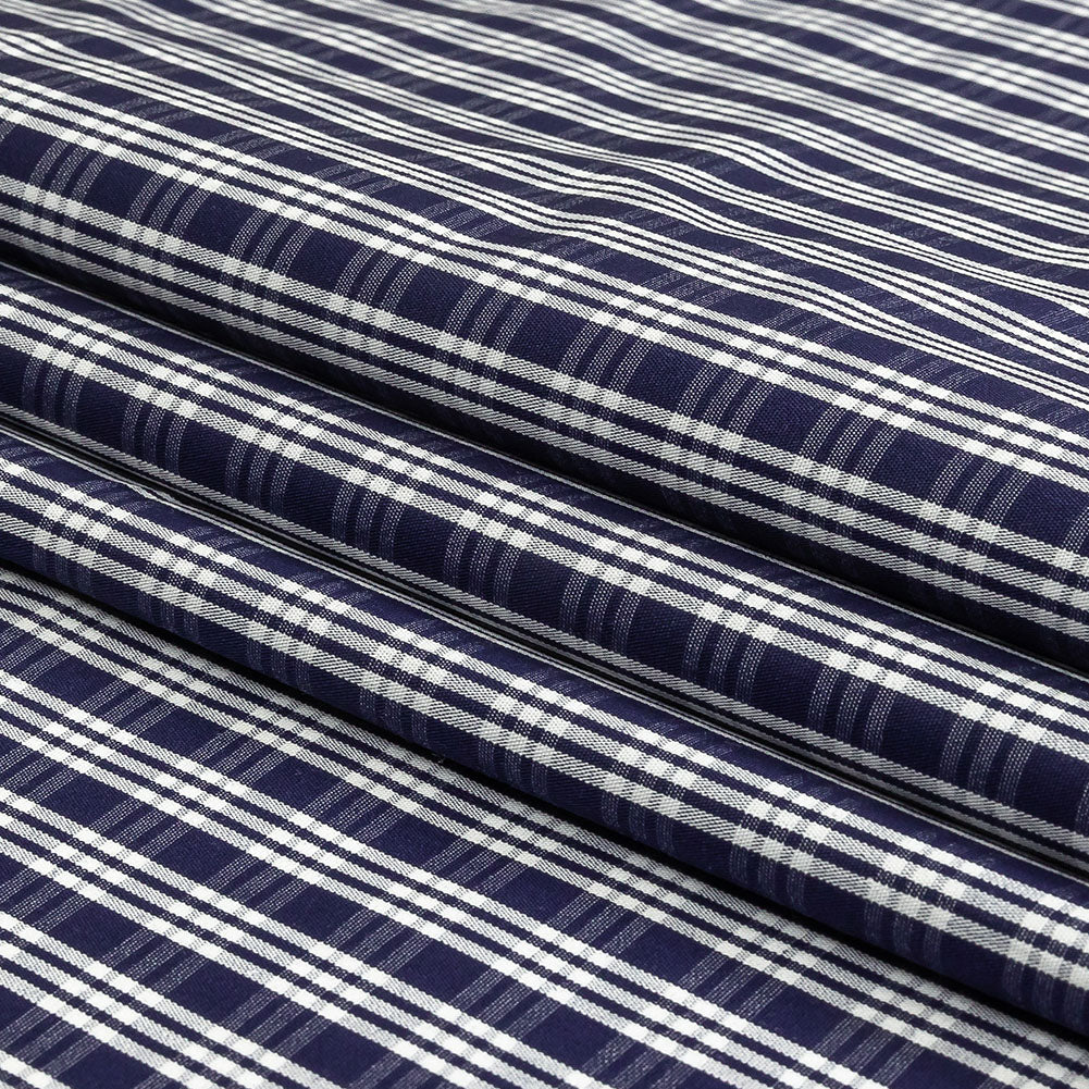 Astral Aura and White Plaid Twill Cotton Shirting Folded