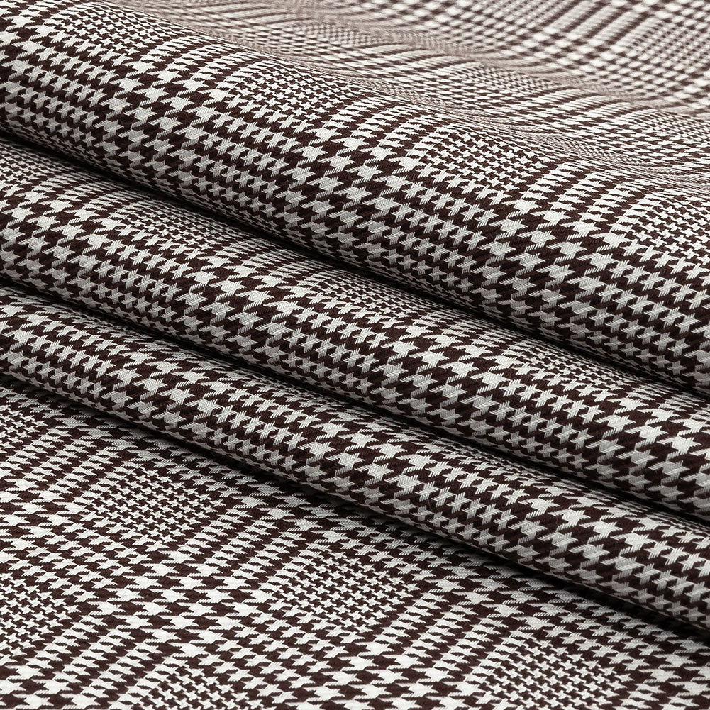 Peppercorn and White Glen Plaid Twill Cotton Shirting Folded